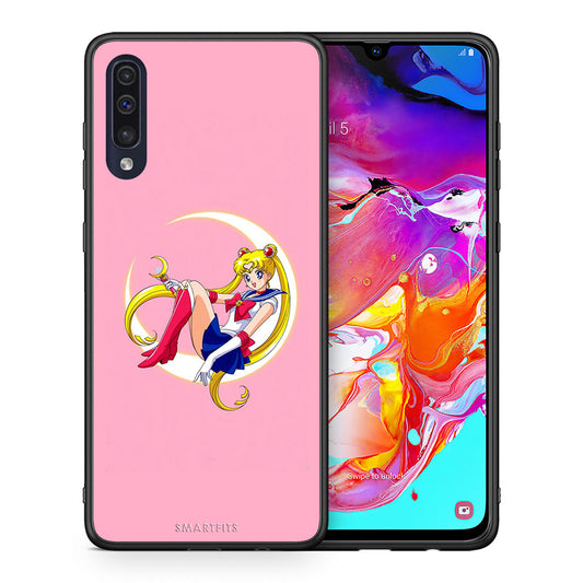 Θήκη Samsung A70 Moon Girl από τη Smartfits με σχέδιο στο πίσω μέρος και μαύρο περίβλημα | Samsung A70 Moon Girl case with colorful back and black bezels
