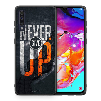 Θήκη Αγίου Βαλεντίνου Samsung A70 Never Give Up από τη Smartfits με σχέδιο στο πίσω μέρος και μαύρο περίβλημα | Samsung A70 Never Give Up case with colorful back and black bezels