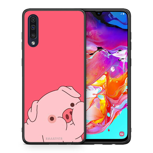 Θήκη Αγίου Βαλεντίνου Samsung A70 Pig Love 1 από τη Smartfits με σχέδιο στο πίσω μέρος και μαύρο περίβλημα | Samsung A70 Pig Love 1 case with colorful back and black bezels