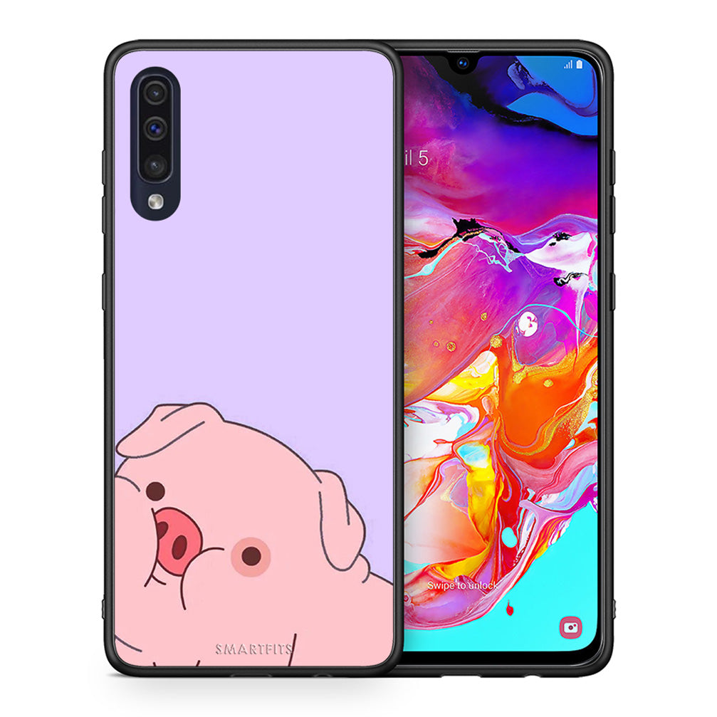 Θήκη Αγίου Βαλεντίνου Samsung A70 Pig Love 2 από τη Smartfits με σχέδιο στο πίσω μέρος και μαύρο περίβλημα | Samsung A70 Pig Love 2 case with colorful back and black bezels