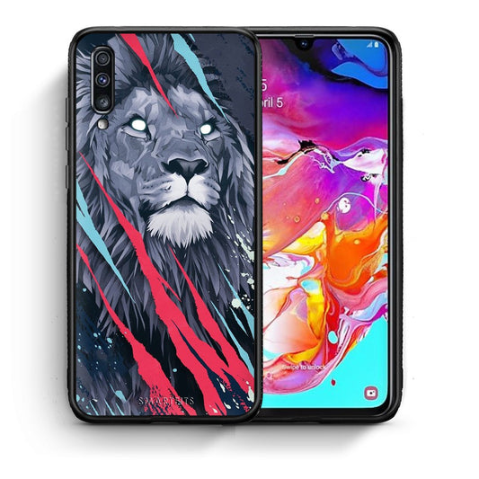 Θήκη Samsung A70 Lion Designer PopArt από τη Smartfits με σχέδιο στο πίσω μέρος και μαύρο περίβλημα | Samsung A70 Lion Designer PopArt case with colorful back and black bezels