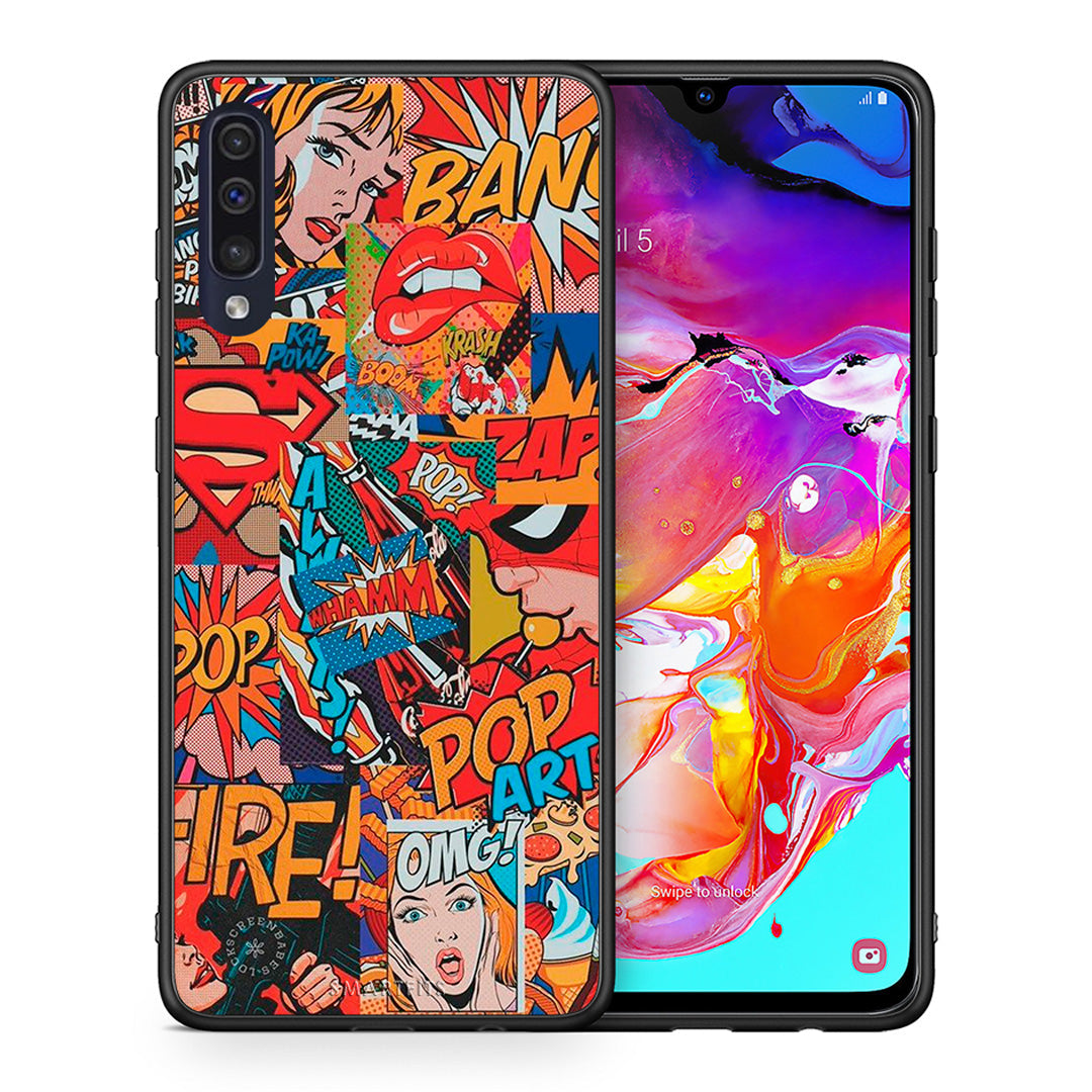 Θήκη Samsung A70 PopArt OMG από τη Smartfits με σχέδιο στο πίσω μέρος και μαύρο περίβλημα | Samsung A70 PopArt OMG case with colorful back and black bezels