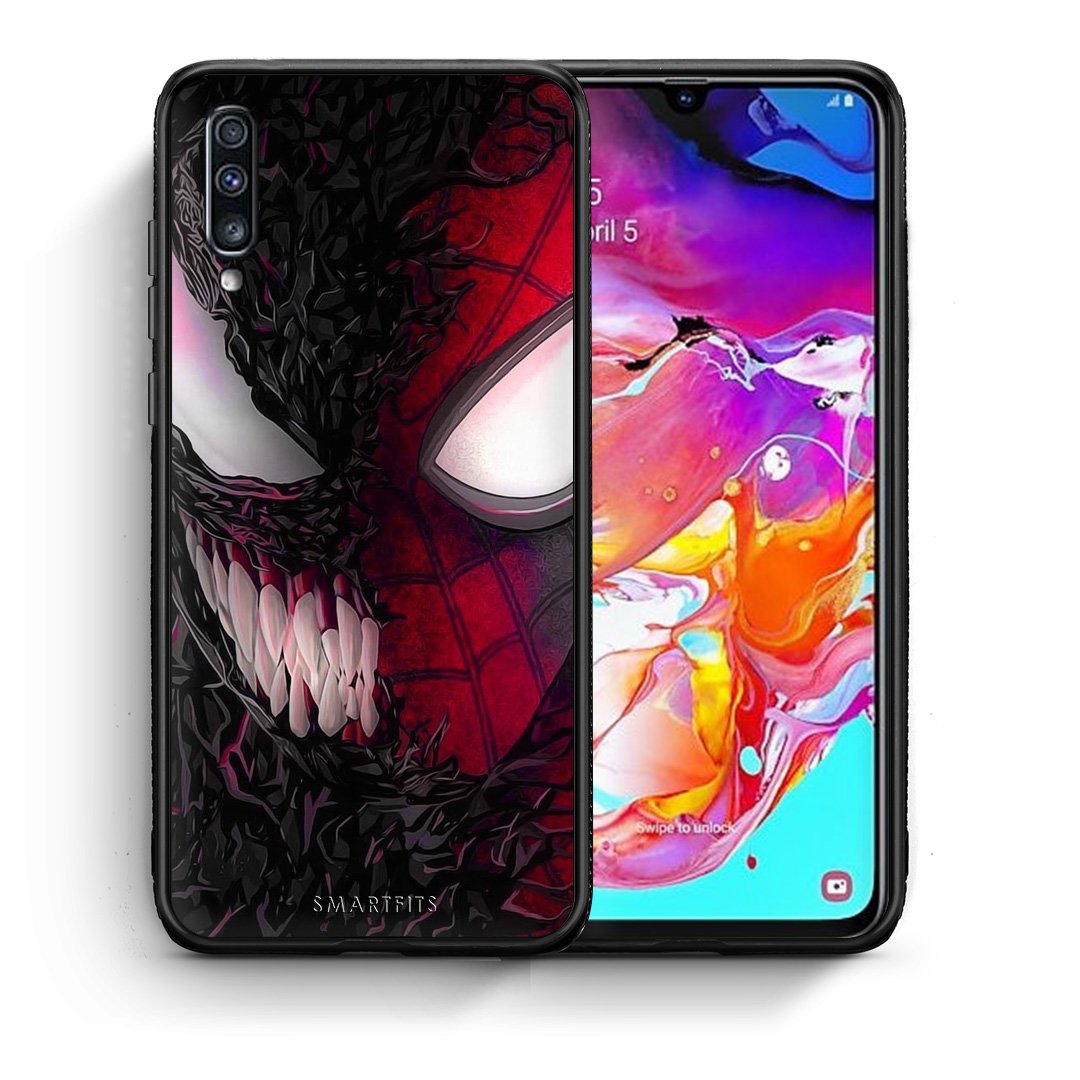 Θήκη Samsung A70 SpiderVenom PopArt από τη Smartfits με σχέδιο στο πίσω μέρος και μαύρο περίβλημα | Samsung A70 SpiderVenom PopArt case with colorful back and black bezels