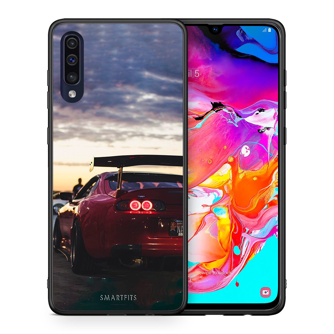 Θήκη Samsung A70 Racing Supra από τη Smartfits με σχέδιο στο πίσω μέρος και μαύρο περίβλημα | Samsung A70 Racing Supra case with colorful back and black bezels