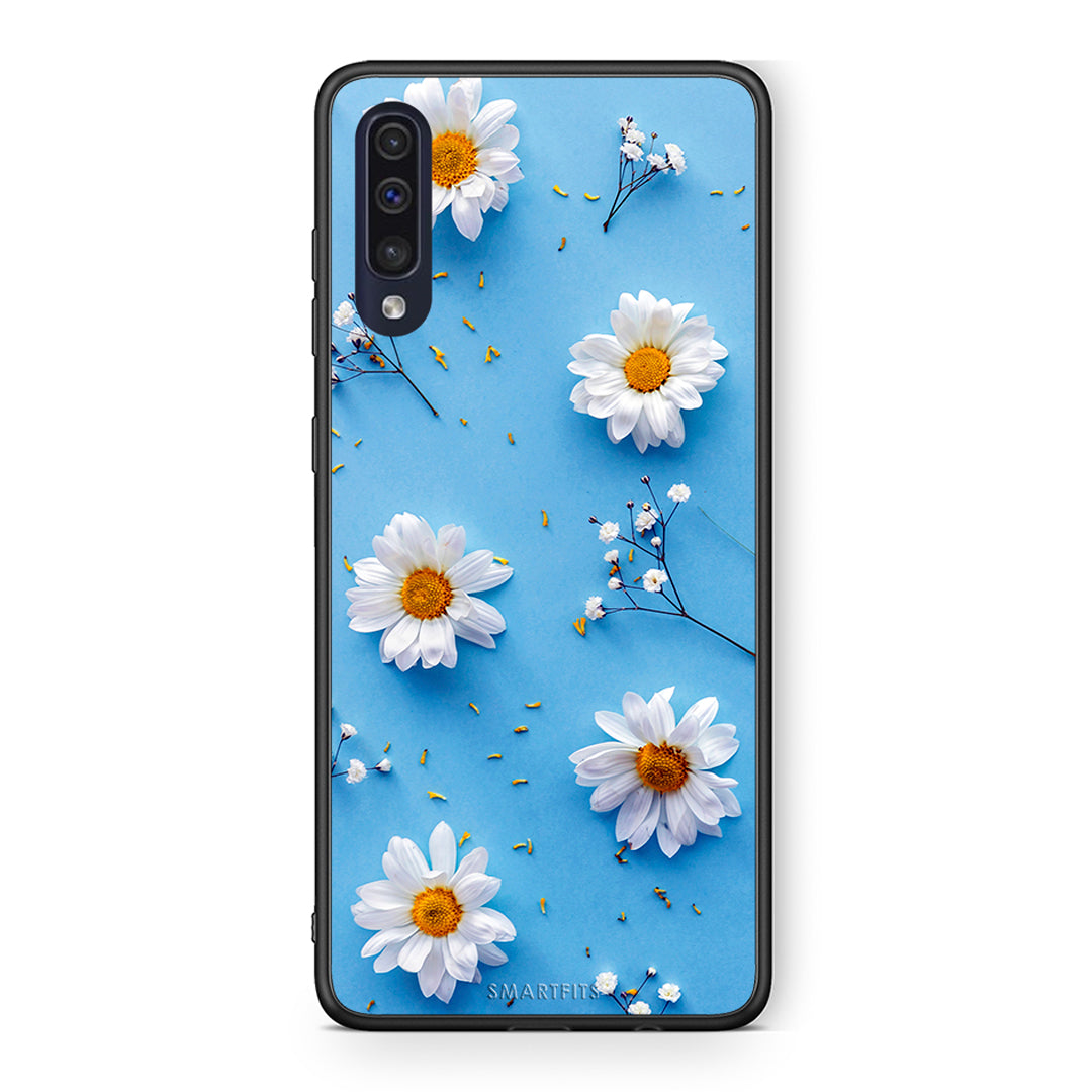 Samsung A70 Real Daisies θήκη από τη Smartfits με σχέδιο στο πίσω μέρος και μαύρο περίβλημα | Smartphone case with colorful back and black bezels by Smartfits