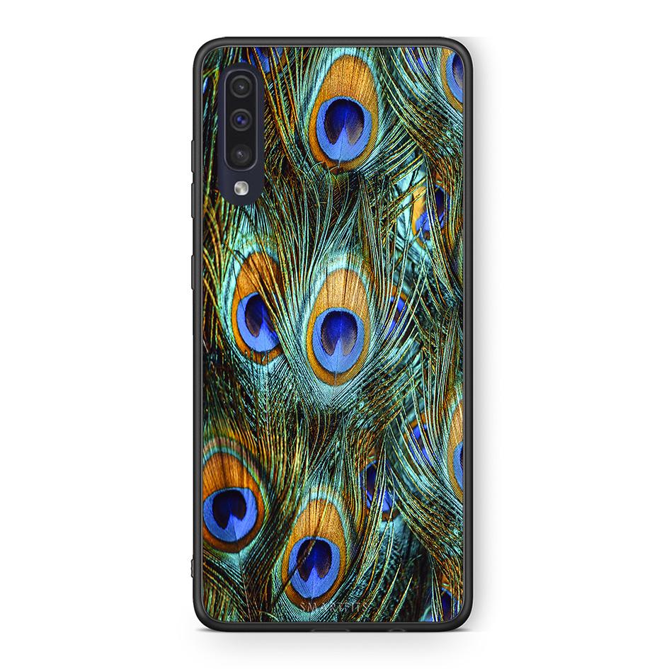 Samsung A70 Real Peacock Feathers θήκη από τη Smartfits με σχέδιο στο πίσω μέρος και μαύρο περίβλημα | Smartphone case with colorful back and black bezels by Smartfits