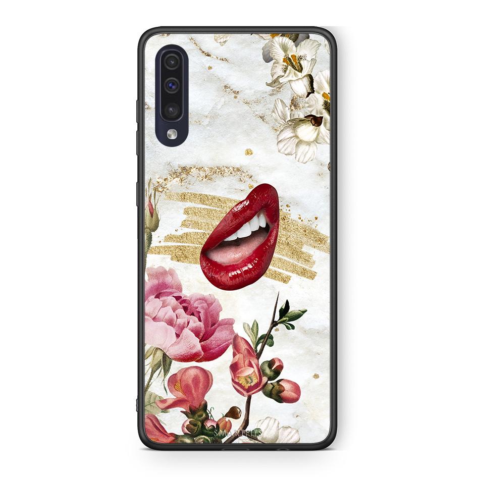 Samsung A70 Red Lips θήκη από τη Smartfits με σχέδιο στο πίσω μέρος και μαύρο περίβλημα | Smartphone case with colorful back and black bezels by Smartfits