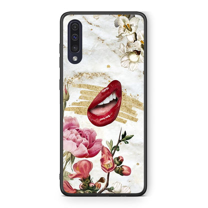 Samsung A70 Red Lips θήκη από τη Smartfits με σχέδιο στο πίσω μέρος και μαύρο περίβλημα | Smartphone case with colorful back and black bezels by Smartfits