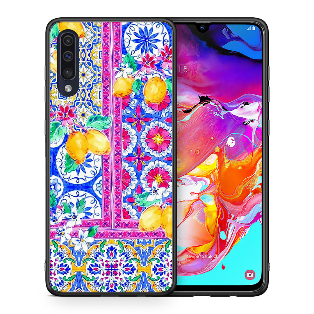 Θήκη Samsung A70 Retro Spring από τη Smartfits με σχέδιο στο πίσω μέρος και μαύρο περίβλημα | Samsung A70 Retro Spring case with colorful back and black bezels