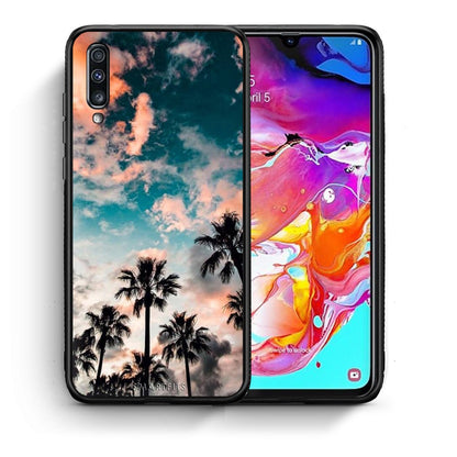 Θήκη Samsung A70 Sky Summer από τη Smartfits με σχέδιο στο πίσω μέρος και μαύρο περίβλημα | Samsung A70 Sky Summer case with colorful back and black bezels