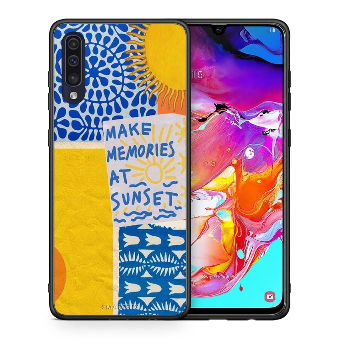 Θήκη Samsung A70 Sunset Memories από τη Smartfits με σχέδιο στο πίσω μέρος και μαύρο περίβλημα | Samsung A70 Sunset Memories case with colorful back and black bezels
