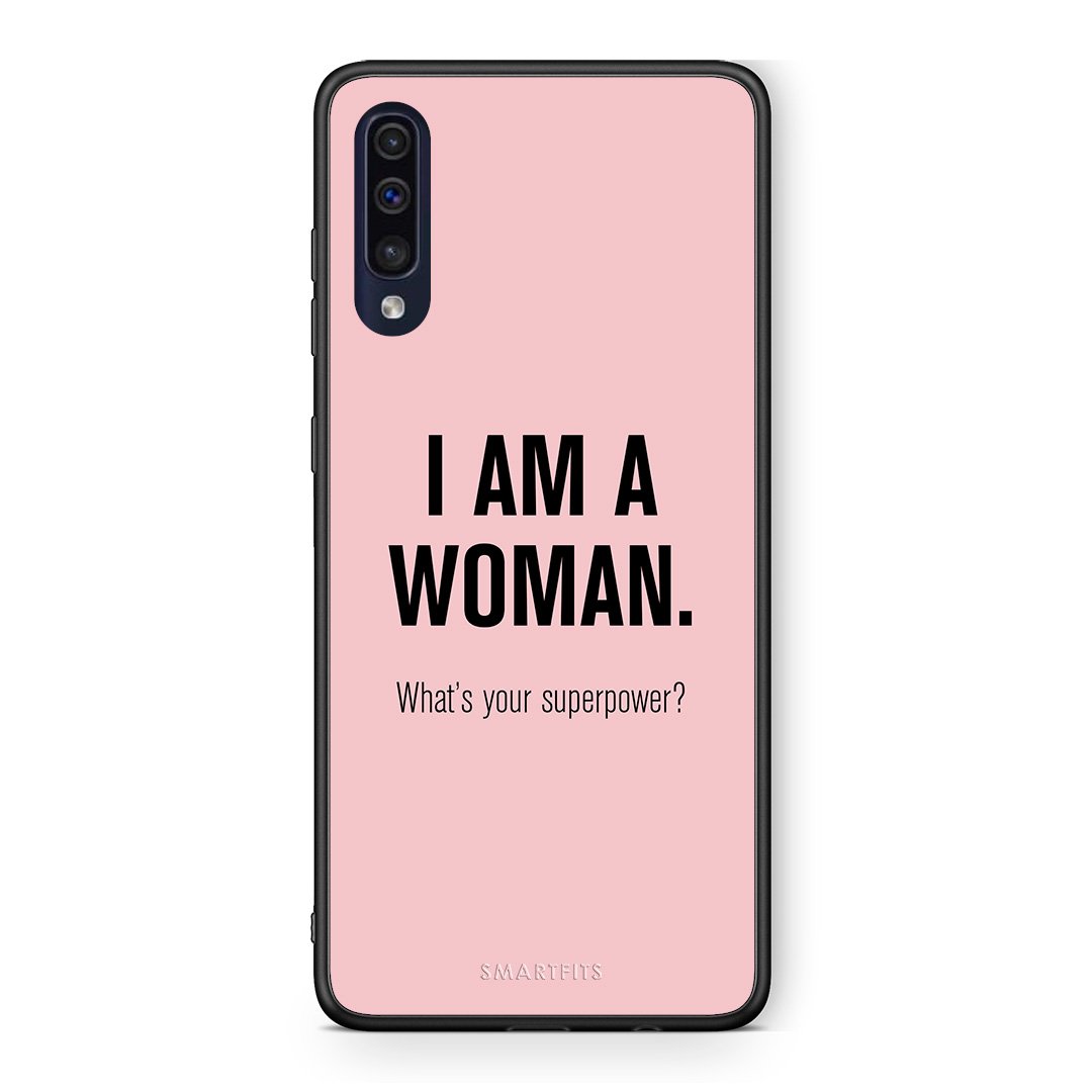 Samsung A70 Superpower Woman θήκη από τη Smartfits με σχέδιο στο πίσω μέρος και μαύρο περίβλημα | Smartphone case with colorful back and black bezels by Smartfits