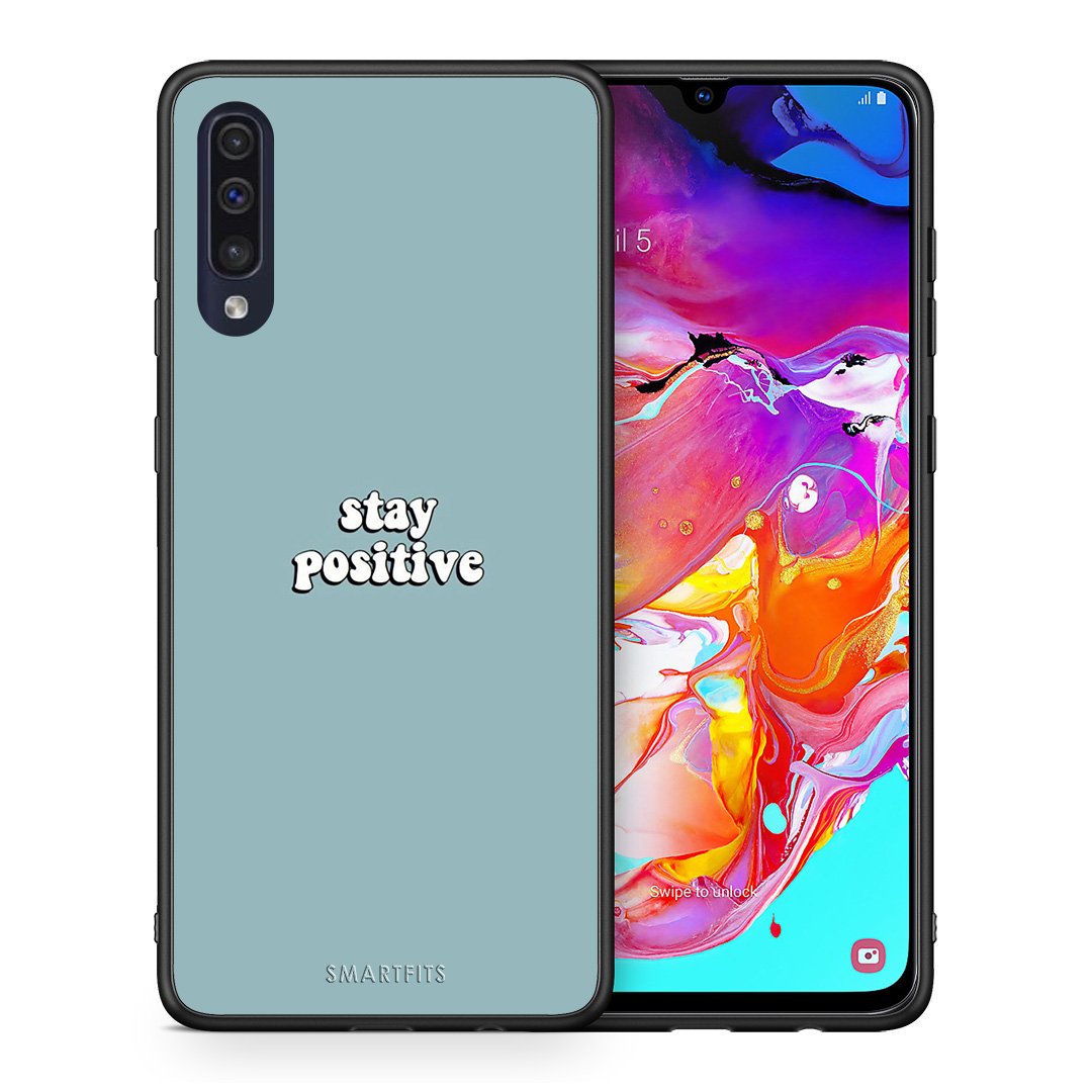 Θήκη Samsung A70 Positive Text από τη Smartfits με σχέδιο στο πίσω μέρος και μαύρο περίβλημα | Samsung A70 Positive Text case with colorful back and black bezels