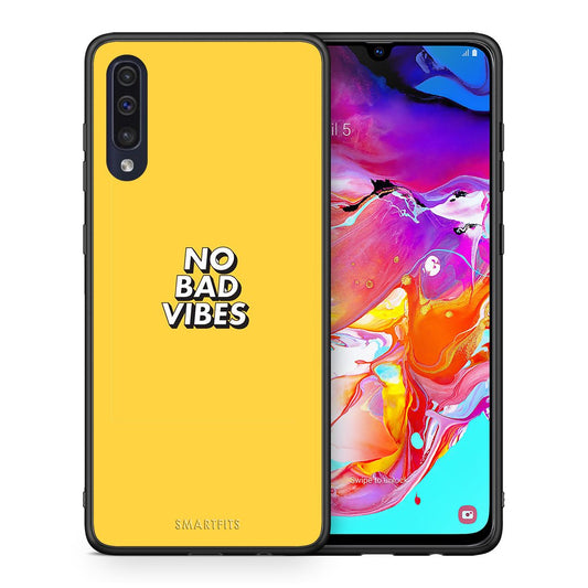 Θήκη Samsung A70 Vibes Text από τη Smartfits με σχέδιο στο πίσω μέρος και μαύρο περίβλημα | Samsung A70 Vibes Text case with colorful back and black bezels