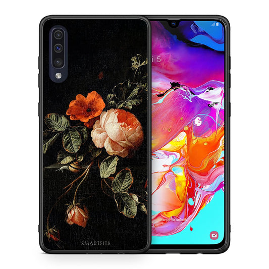 Θήκη Samsung A70 Vintage Roses από τη Smartfits με σχέδιο στο πίσω μέρος και μαύρο περίβλημα | Samsung A70 Vintage Roses case with colorful back and black bezels