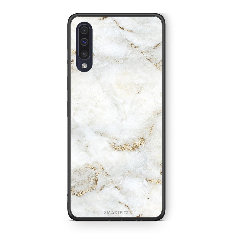 Samsung A70 White Gold Marble θήκη από τη Smartfits με σχέδιο στο πίσω μέρος και μαύρο περίβλημα | Smartphone case with colorful back and black bezels by Smartfits