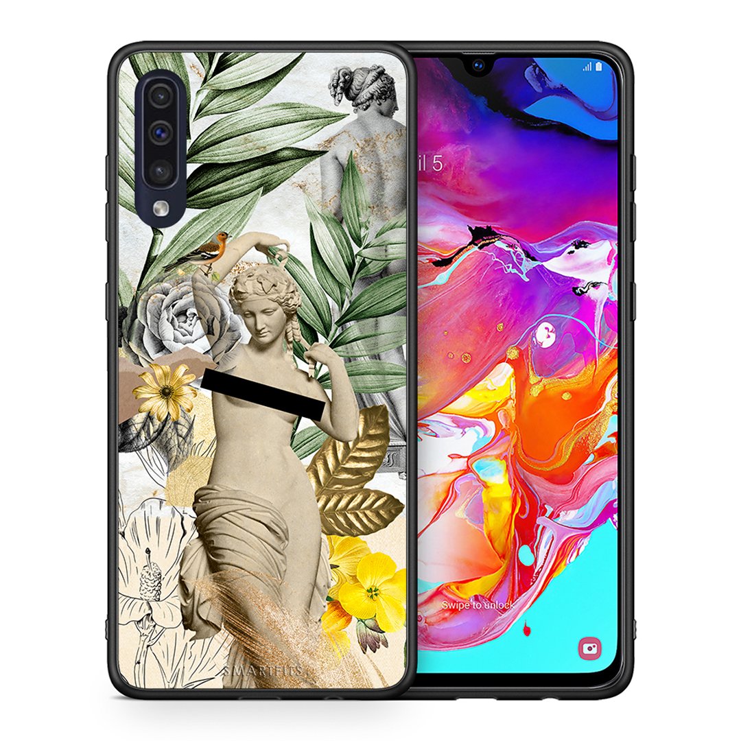Θήκη Samsung A70 Woman Statue από τη Smartfits με σχέδιο στο πίσω μέρος και μαύρο περίβλημα | Samsung A70 Woman Statue case with colorful back and black bezels