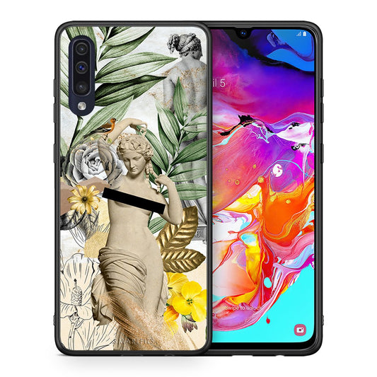 Θήκη Samsung A70 Woman Statue από τη Smartfits με σχέδιο στο πίσω μέρος και μαύρο περίβλημα | Samsung A70 Woman Statue case with colorful back and black bezels