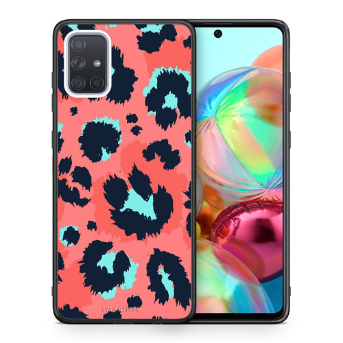 Θήκη Samsung A71 Pink Leopard Animal από τη Smartfits με σχέδιο στο πίσω μέρος και μαύρο περίβλημα | Samsung A71 Pink Leopard Animal case with colorful back and black bezels