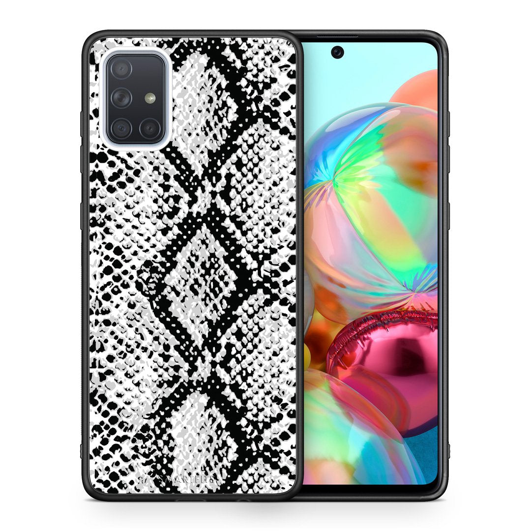 Θήκη Samsung A71 White Snake Animal από τη Smartfits με σχέδιο στο πίσω μέρος και μαύρο περίβλημα | Samsung A71 White Snake Animal case with colorful back and black bezels