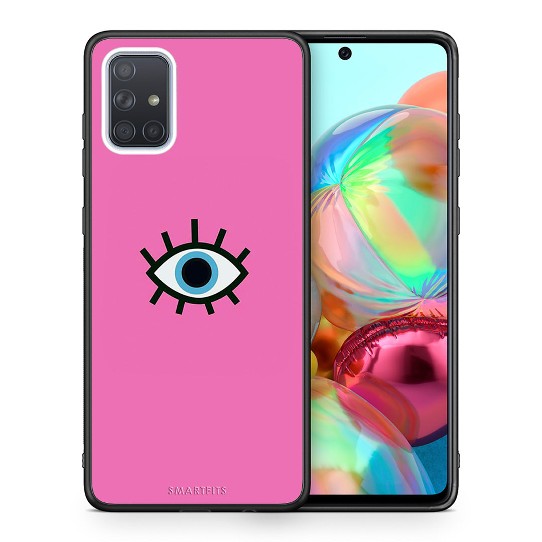 Θήκη Samsung A71 Blue Eye Pink από τη Smartfits με σχέδιο στο πίσω μέρος και μαύρο περίβλημα | Samsung A71 Blue Eye Pink case with colorful back and black bezels