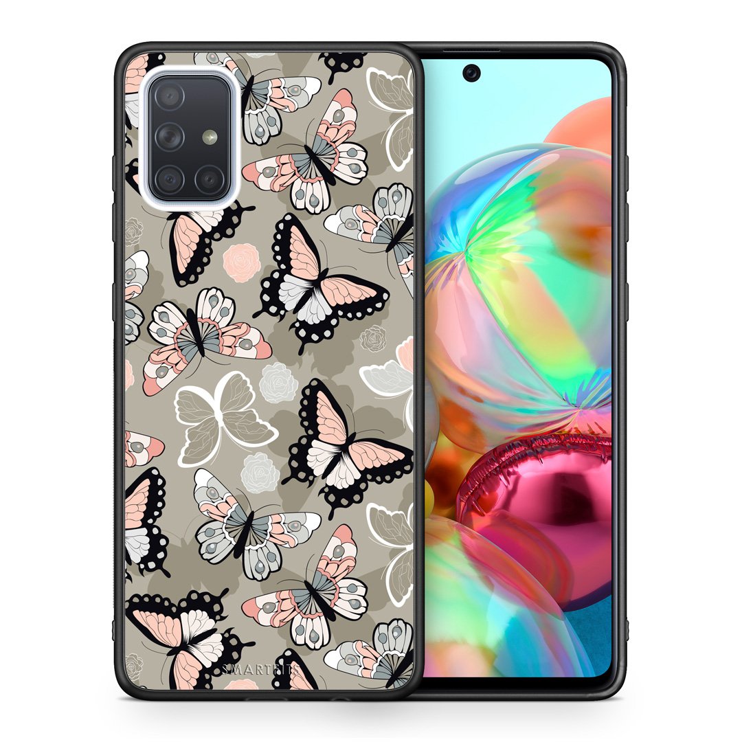 Θήκη Samsung A71 Butterflies Boho από τη Smartfits με σχέδιο στο πίσω μέρος και μαύρο περίβλημα | Samsung A71 Butterflies Boho case with colorful back and black bezels