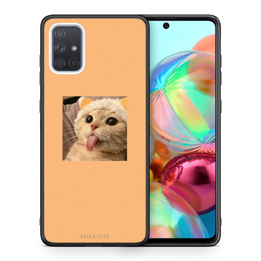 Θήκη Samsung A71 Cat Tongue από τη Smartfits με σχέδιο στο πίσω μέρος και μαύρο περίβλημα | Samsung A71 Cat Tongue case with colorful back and black bezels