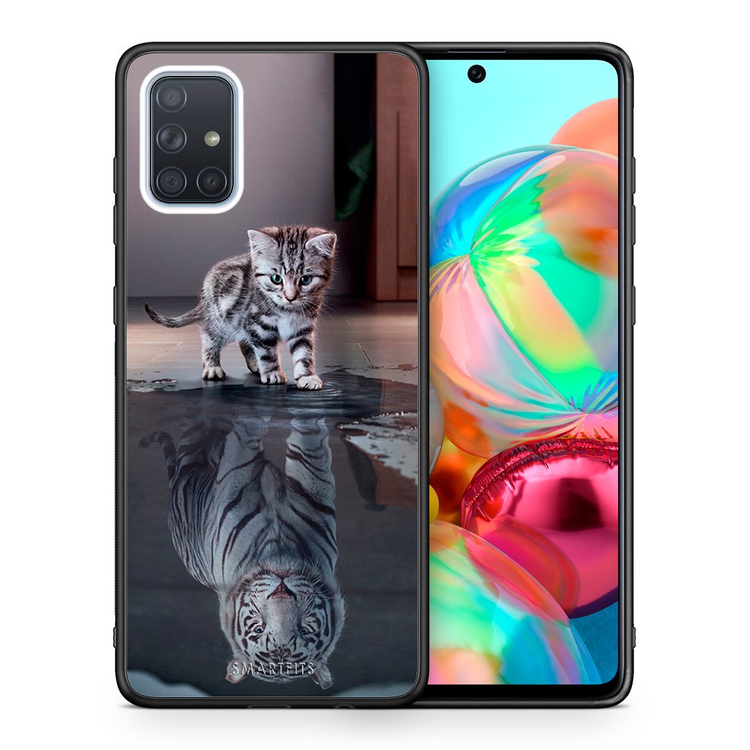 Θήκη Samsung A71 Tiger Cute από τη Smartfits με σχέδιο στο πίσω μέρος και μαύρο περίβλημα | Samsung A71 Tiger Cute case with colorful back and black bezels