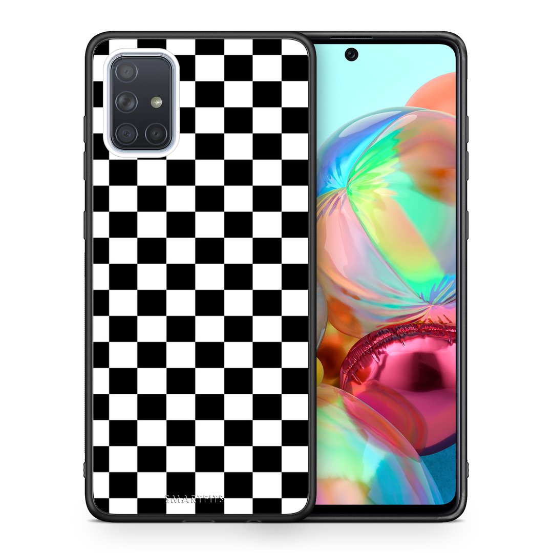 Θήκη Samsung A71 Squares Geometric από τη Smartfits με σχέδιο στο πίσω μέρος και μαύρο περίβλημα | Samsung A71 Squares Geometric case with colorful back and black bezels