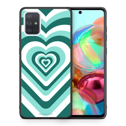 Θήκη Samsung A71 Green Hearts από τη Smartfits με σχέδιο στο πίσω μέρος και μαύρο περίβλημα | Samsung A71 Green Hearts case with colorful back and black bezels