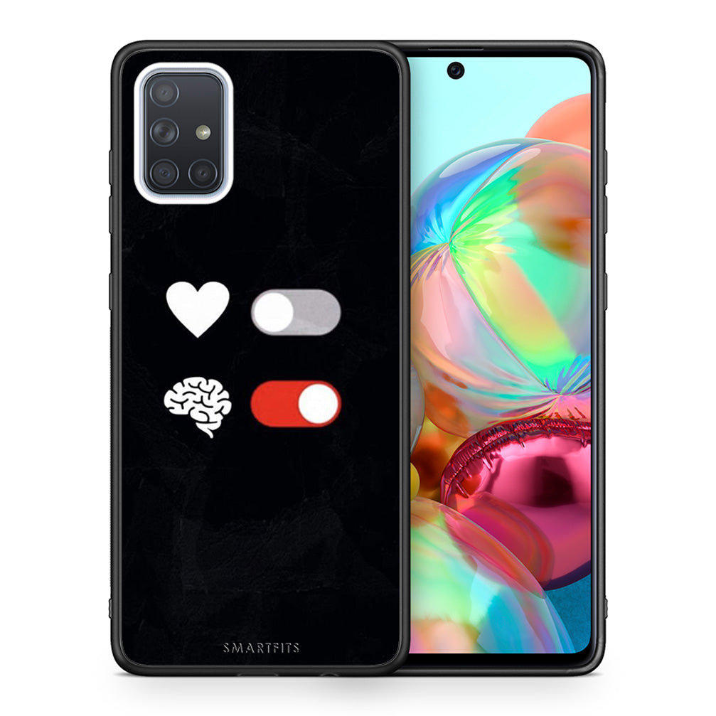 Θήκη Αγίου Βαλεντίνου Samsung A71 Heart Vs Brain από τη Smartfits με σχέδιο στο πίσω μέρος και μαύρο περίβλημα | Samsung A71 Heart Vs Brain case with colorful back and black bezels