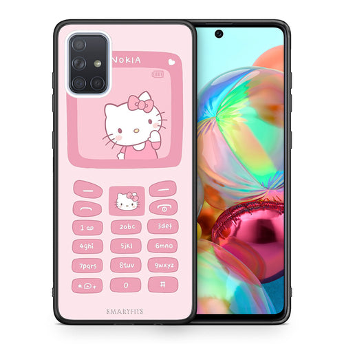 Θήκη Αγίου Βαλεντίνου Samsung A71 Hello Kitten από τη Smartfits με σχέδιο στο πίσω μέρος και μαύρο περίβλημα | Samsung A71 Hello Kitten case with colorful back and black bezels
