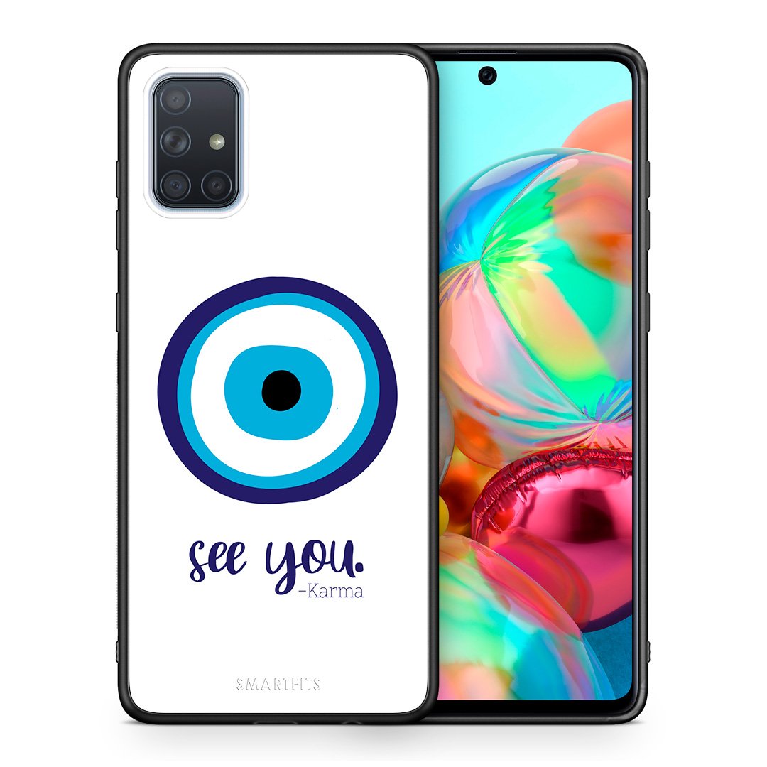 Θήκη Samsung A71 Karma Says από τη Smartfits με σχέδιο στο πίσω μέρος και μαύρο περίβλημα | Samsung A71 Karma Says case with colorful back and black bezels