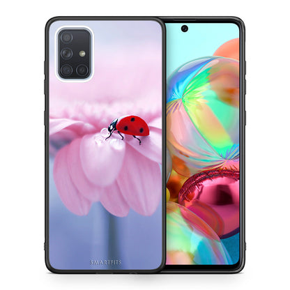 Θήκη Samsung A71 Ladybug Flower από τη Smartfits με σχέδιο στο πίσω μέρος και μαύρο περίβλημα | Samsung A71 Ladybug Flower case with colorful back and black bezels