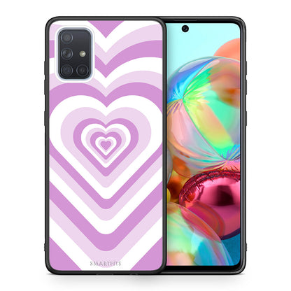 Θήκη Samsung A71 Lilac Hearts από τη Smartfits με σχέδιο στο πίσω μέρος και μαύρο περίβλημα | Samsung A71 Lilac Hearts case with colorful back and black bezels