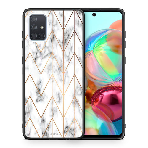 Θήκη Samsung A71 Gold Geometric Marble από τη Smartfits με σχέδιο στο πίσω μέρος και μαύρο περίβλημα | Samsung A71 Gold Geometric Marble case with colorful back and black bezels