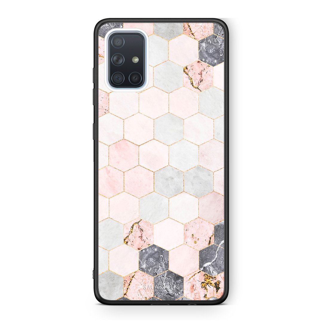 4 - Samsung A71 Hexagon Pink Marble case, cover, bumper