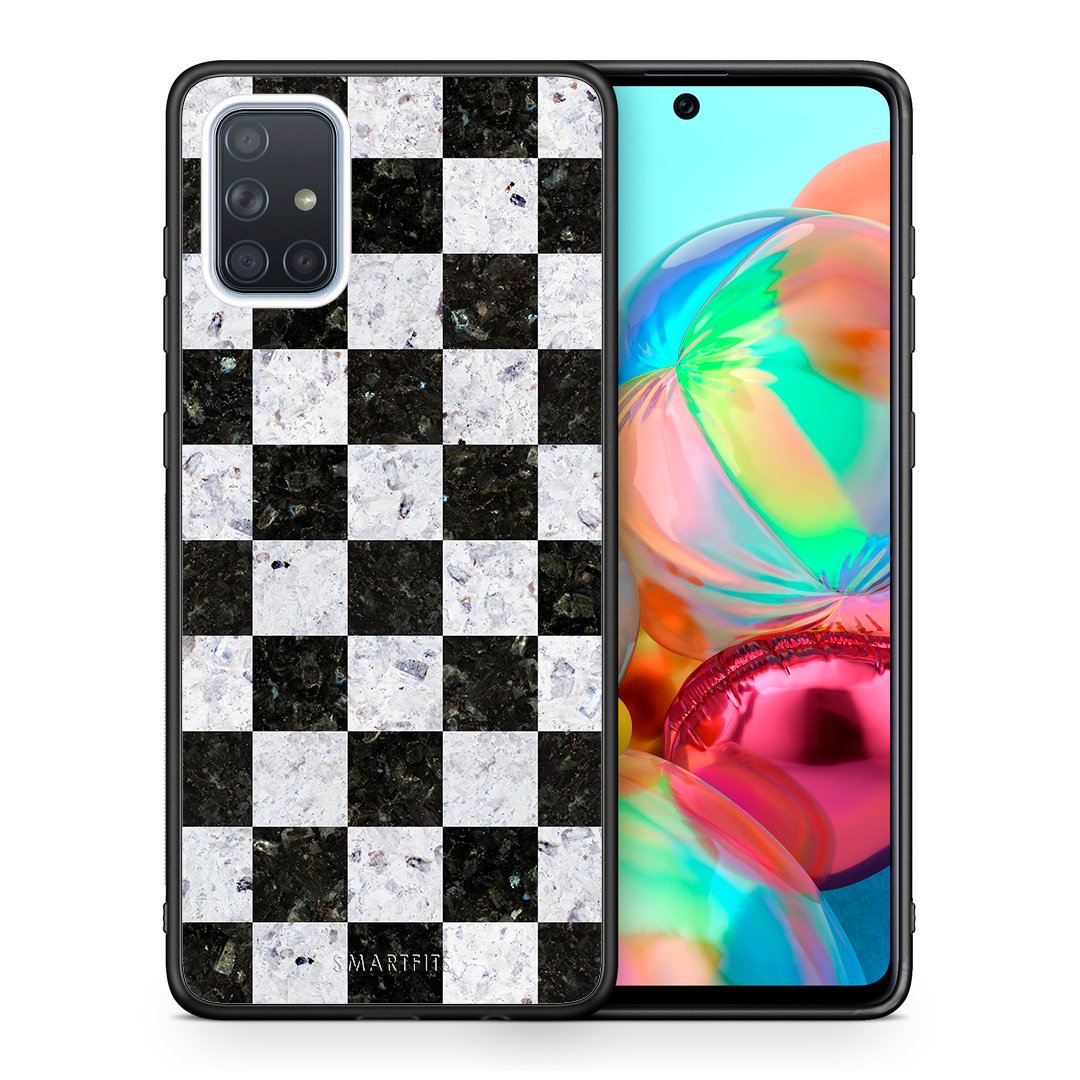Θήκη Samsung A71 Square Geometric Marble από τη Smartfits με σχέδιο στο πίσω μέρος και μαύρο περίβλημα | Samsung A71 Square Geometric Marble case with colorful back and black bezels