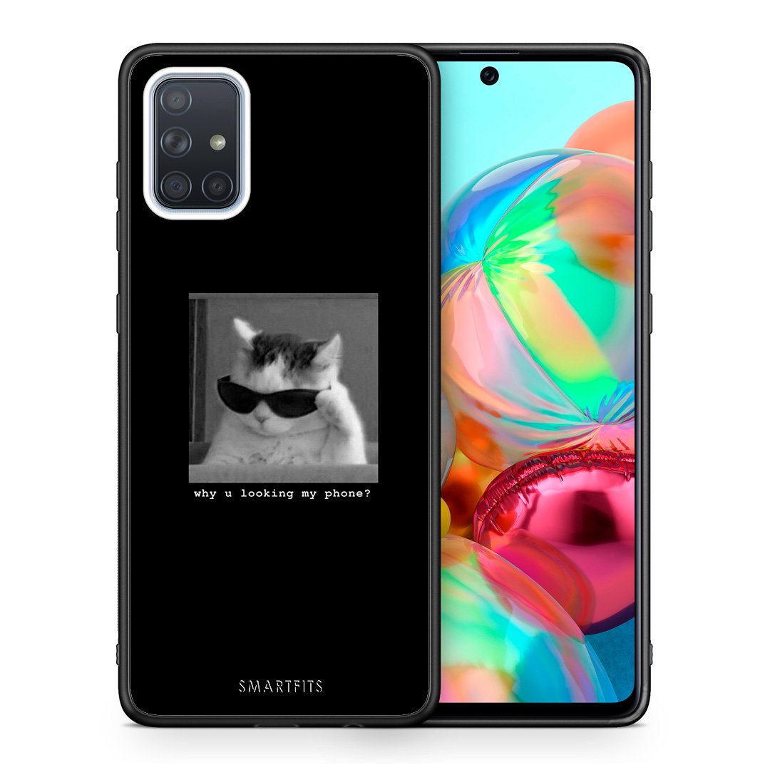 Θήκη Samsung A71 Meme Cat από τη Smartfits με σχέδιο στο πίσω μέρος και μαύρο περίβλημα | Samsung A71 Meme Cat case with colorful back and black bezels
