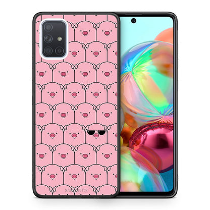 Θήκη Samsung A71 Pig Glasses από τη Smartfits με σχέδιο στο πίσω μέρος και μαύρο περίβλημα | Samsung A71 Pig Glasses case with colorful back and black bezels