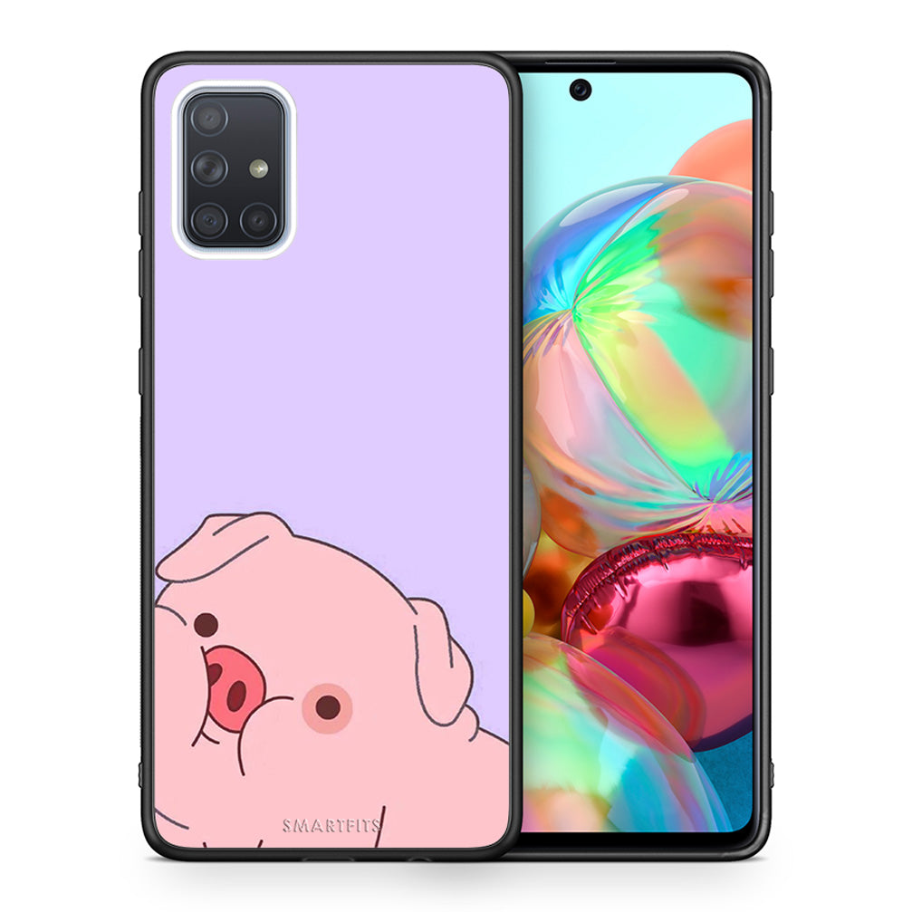 Θήκη Αγίου Βαλεντίνου Samsung A71 Pig Love 2 από τη Smartfits με σχέδιο στο πίσω μέρος και μαύρο περίβλημα | Samsung A71 Pig Love 2 case with colorful back and black bezels