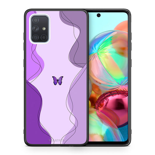 Θήκη Αγίου Βαλεντίνου Samsung A71 Purple Mariposa από τη Smartfits με σχέδιο στο πίσω μέρος και μαύρο περίβλημα | Samsung A71 Purple Mariposa case with colorful back and black bezels