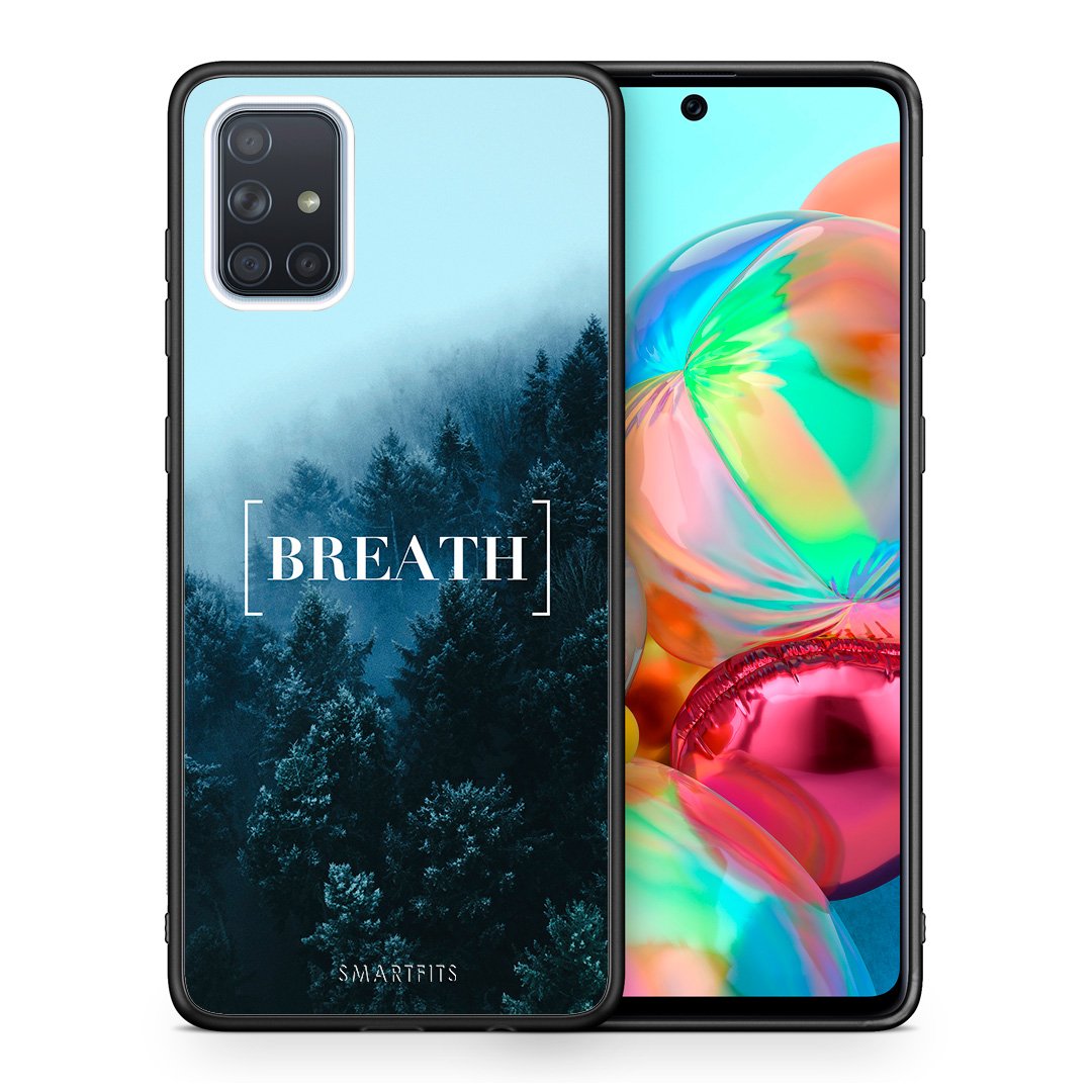 Θήκη Samsung A71 Breath Quote από τη Smartfits με σχέδιο στο πίσω μέρος και μαύρο περίβλημα | Samsung A71 Breath Quote case with colorful back and black bezels