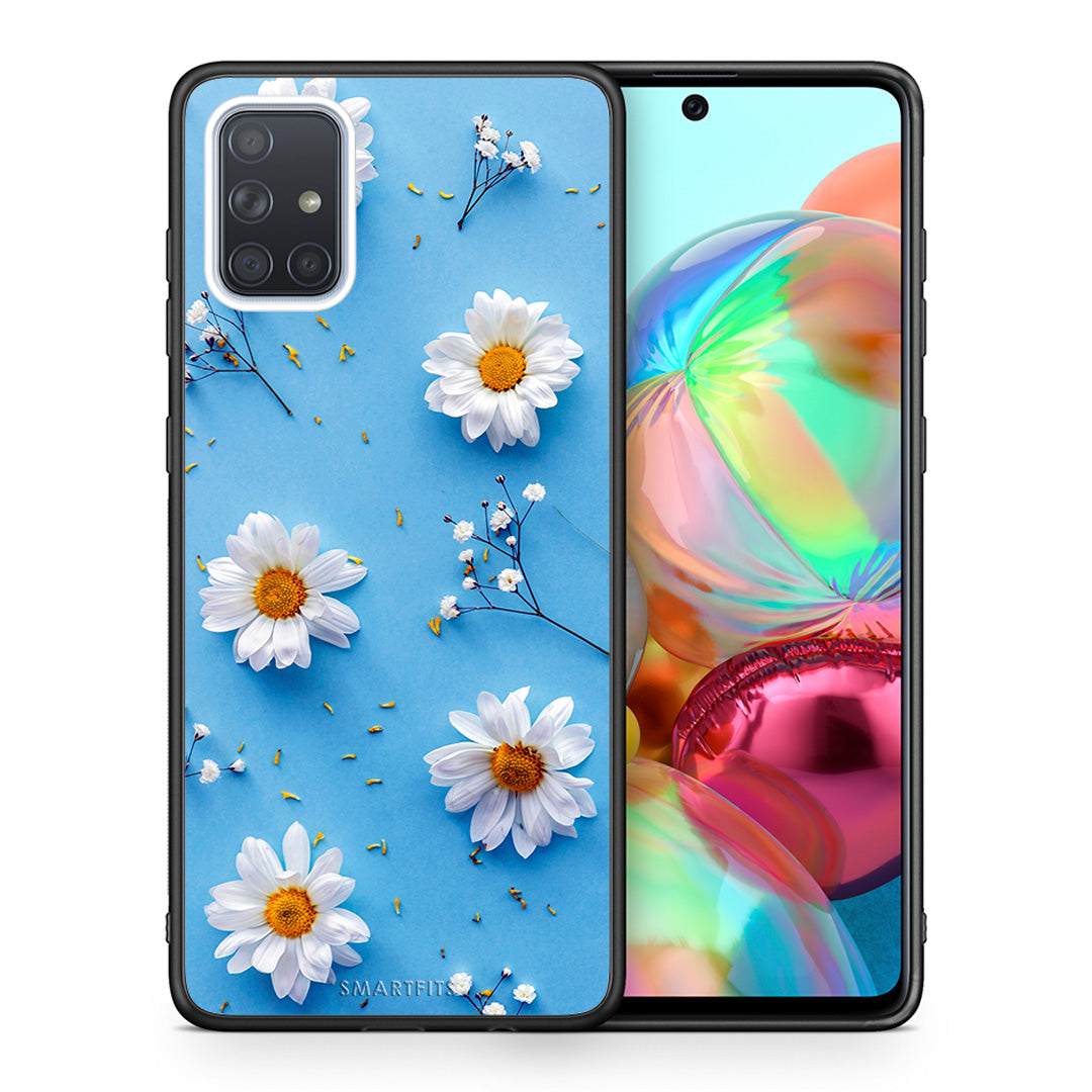 Θήκη Samsung A71 Real Daisies από τη Smartfits με σχέδιο στο πίσω μέρος και μαύρο περίβλημα | Samsung A71 Real Daisies case with colorful back and black bezels