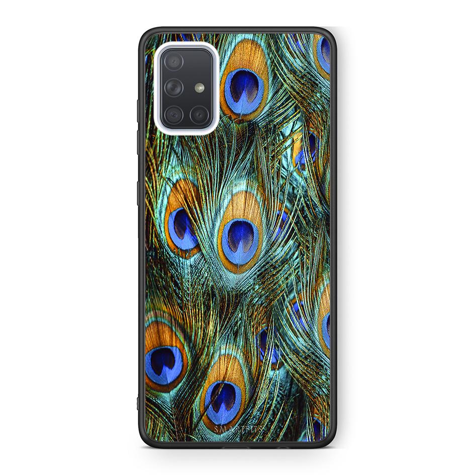 Samsung A71 Real Peacock Feathers θήκη από τη Smartfits με σχέδιο στο πίσω μέρος και μαύρο περίβλημα | Smartphone case with colorful back and black bezels by Smartfits