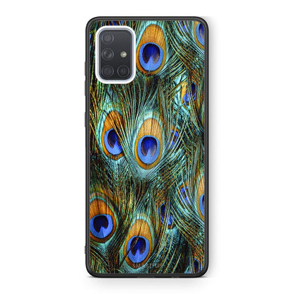 Samsung A71 Real Peacock Feathers θήκη από τη Smartfits με σχέδιο στο πίσω μέρος και μαύρο περίβλημα | Smartphone case with colorful back and black bezels by Smartfits
