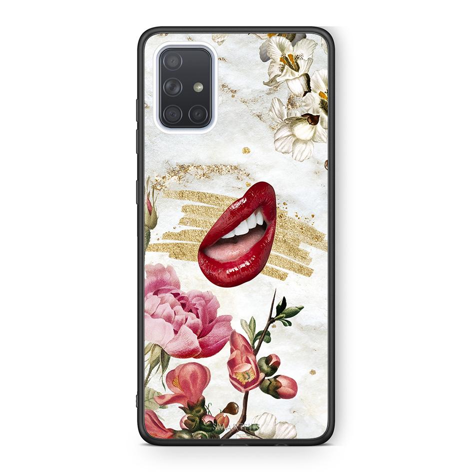 Samsung A51 Red Lips θήκη από τη Smartfits με σχέδιο στο πίσω μέρος και μαύρο περίβλημα | Smartphone case with colorful back and black bezels by Smartfits