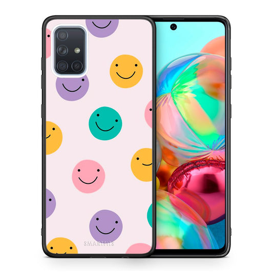 Θήκη Samsung A71 Smiley Faces από τη Smartfits με σχέδιο στο πίσω μέρος και μαύρο περίβλημα | Samsung A71 Smiley Faces case with colorful back and black bezels