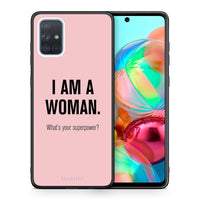 Thumbnail for Θήκη Samsung A71 Superpower Woman από τη Smartfits με σχέδιο στο πίσω μέρος και μαύρο περίβλημα | Samsung A71 Superpower Woman case with colorful back and black bezels