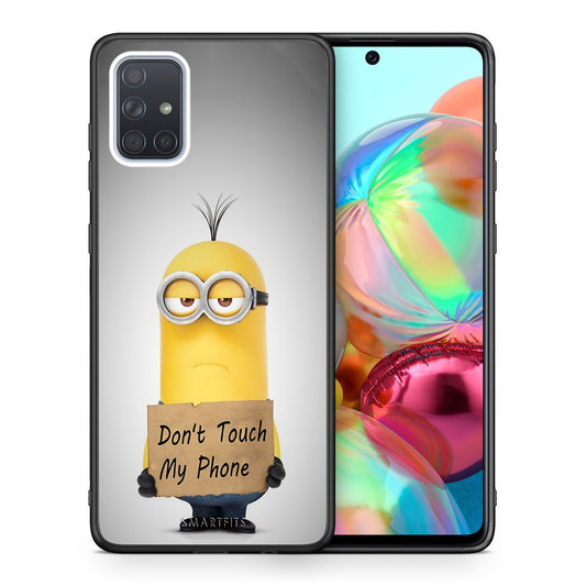 Θήκη Samsung A71 Minion Text από τη Smartfits με σχέδιο στο πίσω μέρος και μαύρο περίβλημα | Samsung A71 Minion Text case with colorful back and black bezels